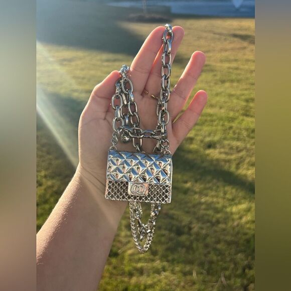 Anthropologie Fashion Tassel Silver Chain Belt with mini Bag. Trendy!h… - Picture 8 of 17